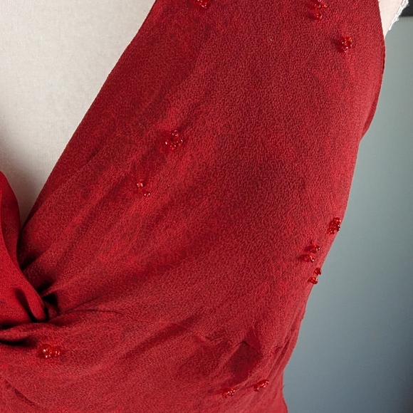 Vintage Ice Silk Red Dress - Picture 9 of 11
